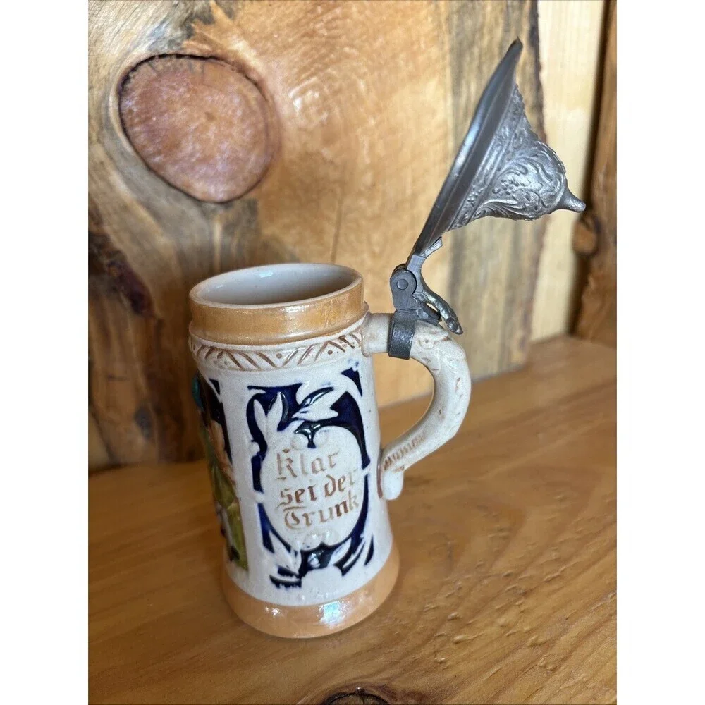 Vintage Small Hand-Painted Lidded German Beer Stein